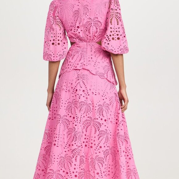 FARM Rio Pink Richelieu Midi Dress Eyelet Scallop Cutout Tuckernuck Sundress - Picture 8 of 9